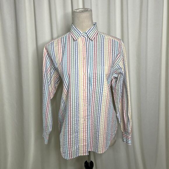 Talbots Rainbow Striped Shirt Textured Button Up Multicolor Collared Women's SP - Picture 2 of 11